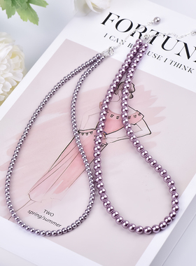 花千树珠宝 4mmbaby小米珠梦幻紫施家珠项链女锁骨链时尚简约颈链