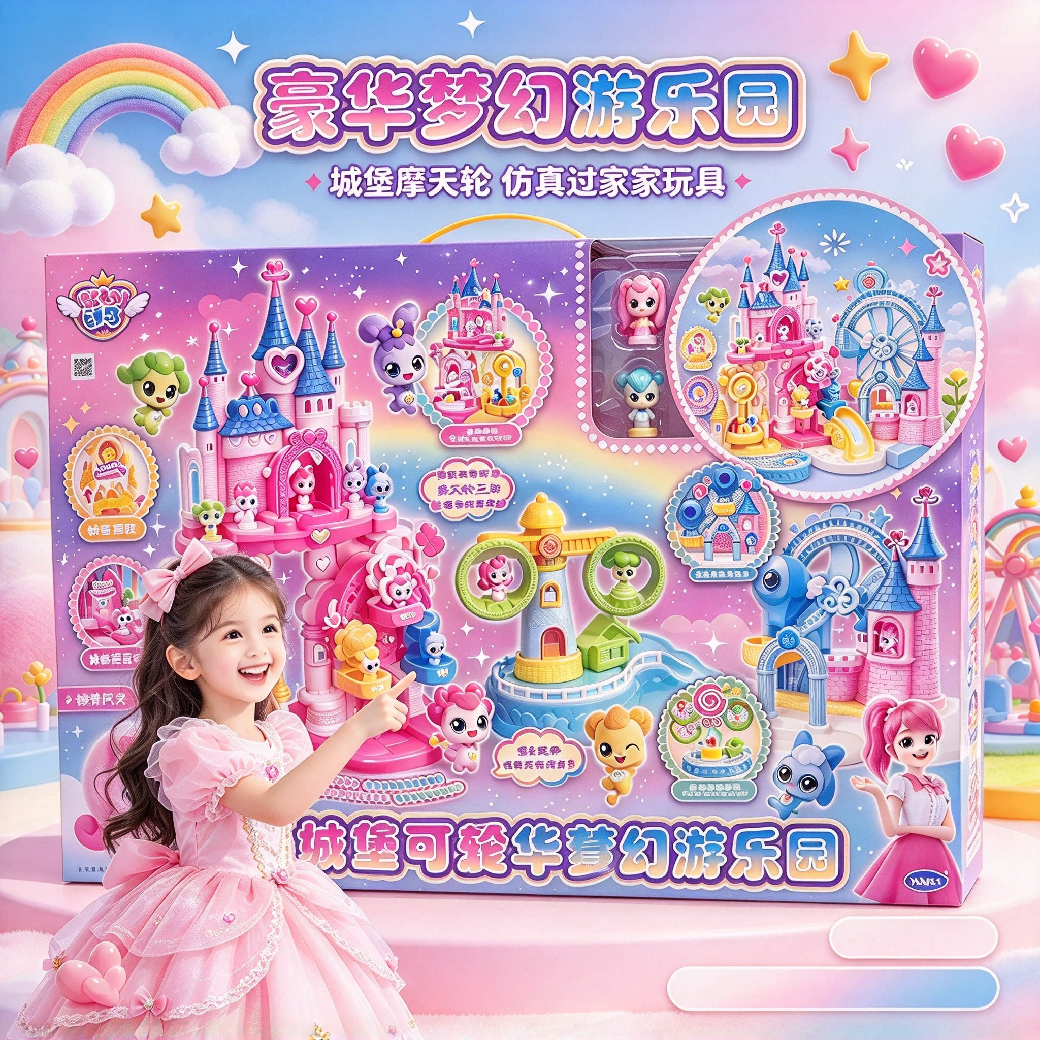 奇妙萌可游乐场闪耀流星城堡超市店屋房子系列屋子别墅爱心玩具女