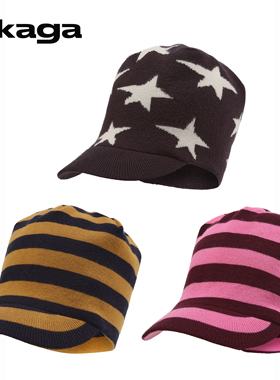 KAGA官方 弹力宽松带檐针织帽鸭舌帽 条纹星星可调节堆堆帽
