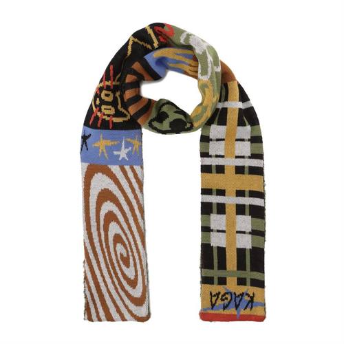 官方正品KAGA【双色双面双面料】羊毛混纺针织提花艺术围巾