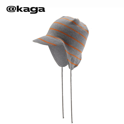 KAGA灰色条纹针织护耳帽