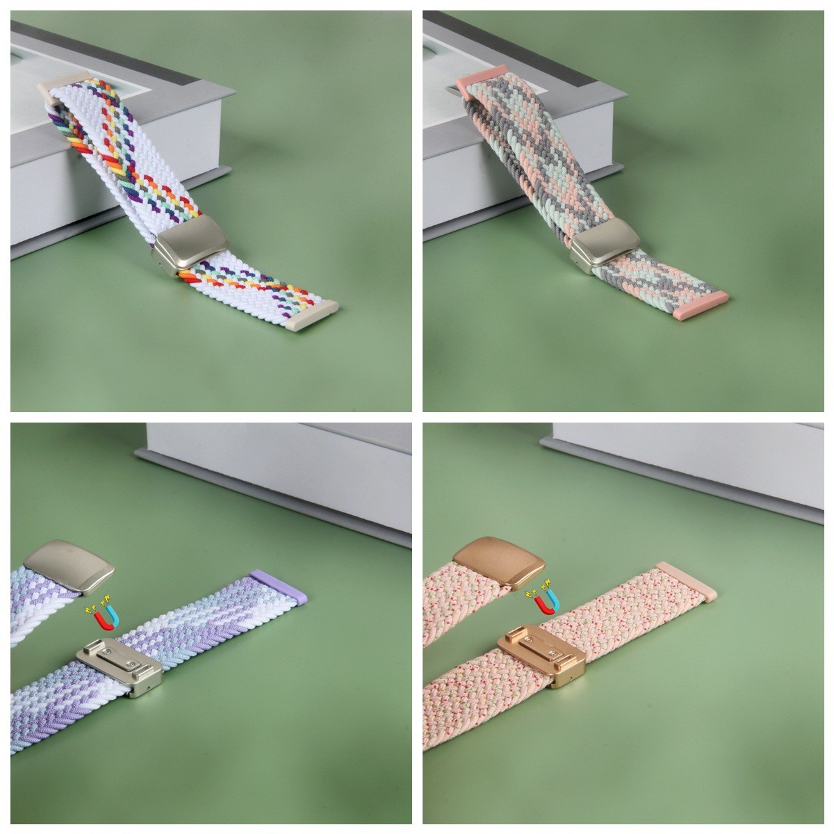 适用fitbit versa2/3/4弹力手表带sense2编织Lite金属磁吸扣腕带