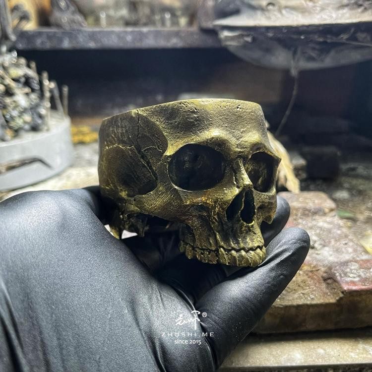 主师原创手工铜骷髅随身烟灰缸烛台油灯摆件 储物罐 小器皿
