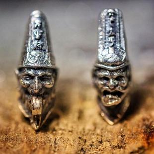 主师手工原创设计黑白无常纯银耳钉代表东方暗黑银饰世界巡展