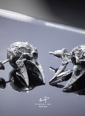 主师原创纯银暗黑系瘟疫医生西方s925骷髅耳钉路西法乌鸦耳坠包邮