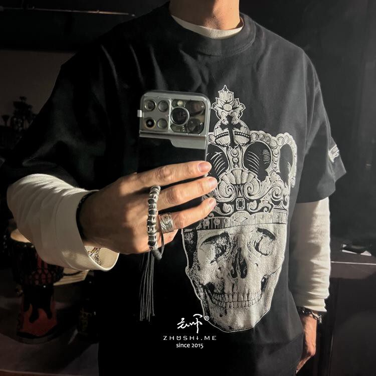 主师帝王之血系列骷髅纯棉300克发泡刺绣短袖西海岸暗黑系T恤暗黑