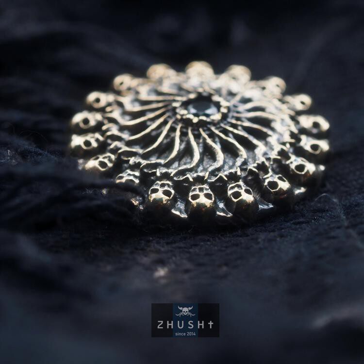 主师原创款暗黑骷髅外套大衣针线扣子铜质品皮具DIY圆形财布纽扣