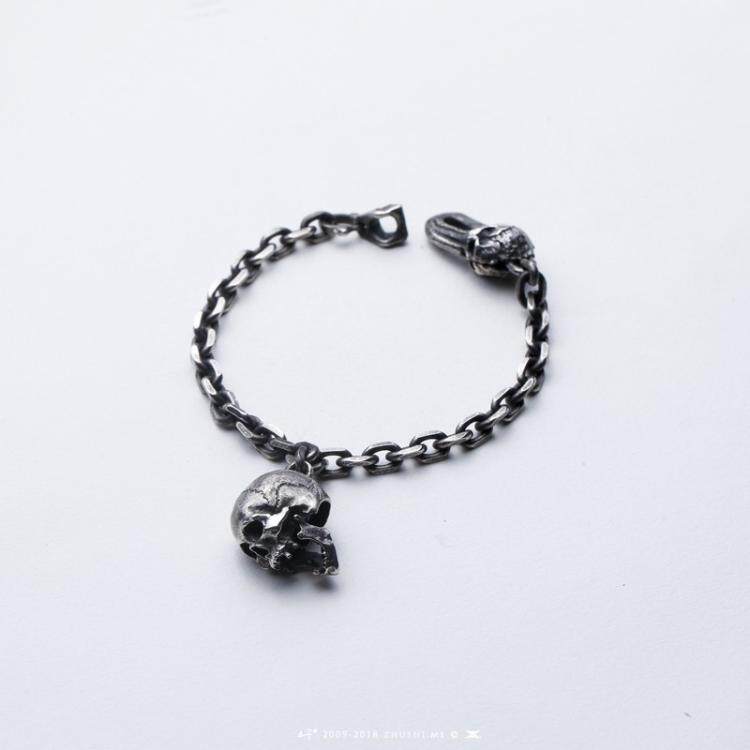 主师2018新款原创S925纯银手工制作骷髅头银链手链