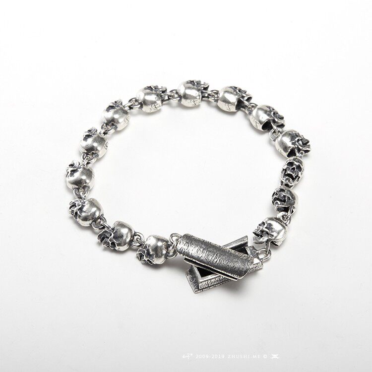 主师原创设计2023新款纯银骷髅头手链棺财挂钩手链