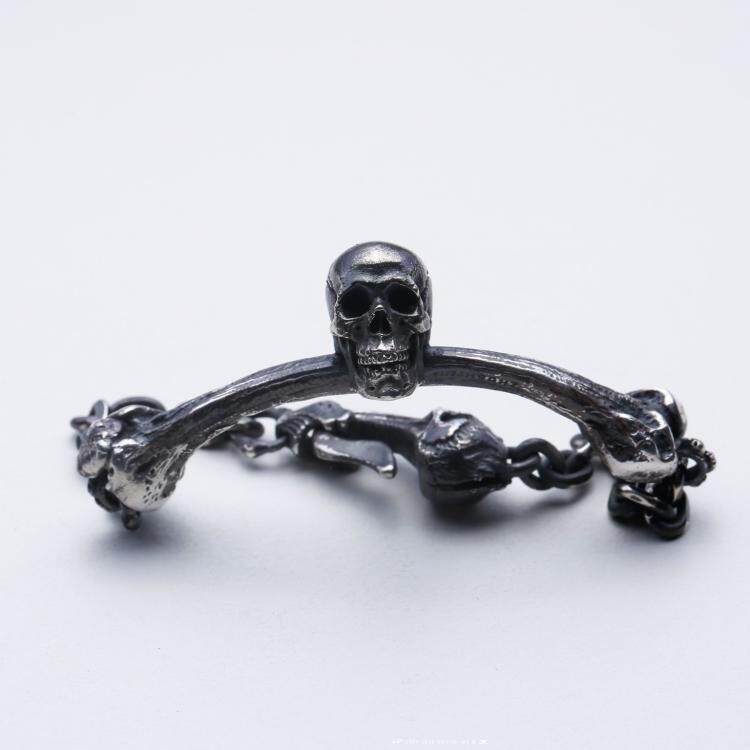 主师2018新款原创S925纯银手工银饰骨棒骷髅头手链