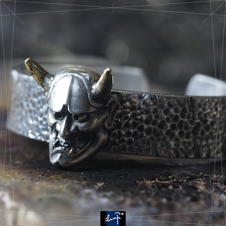 主师手彫日式刺青般若hannya猛鬼面具新传统纹身师风格手镯首饰