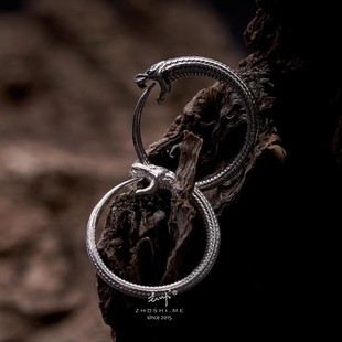 原创纯银s925手工防过敏男女简约炼金术衔尾蛇耳环包邮尾戒蛇