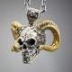 主师原创设计手工制作纯银分体焊接暗黑羊角骷髅头撒旦项链吊坠