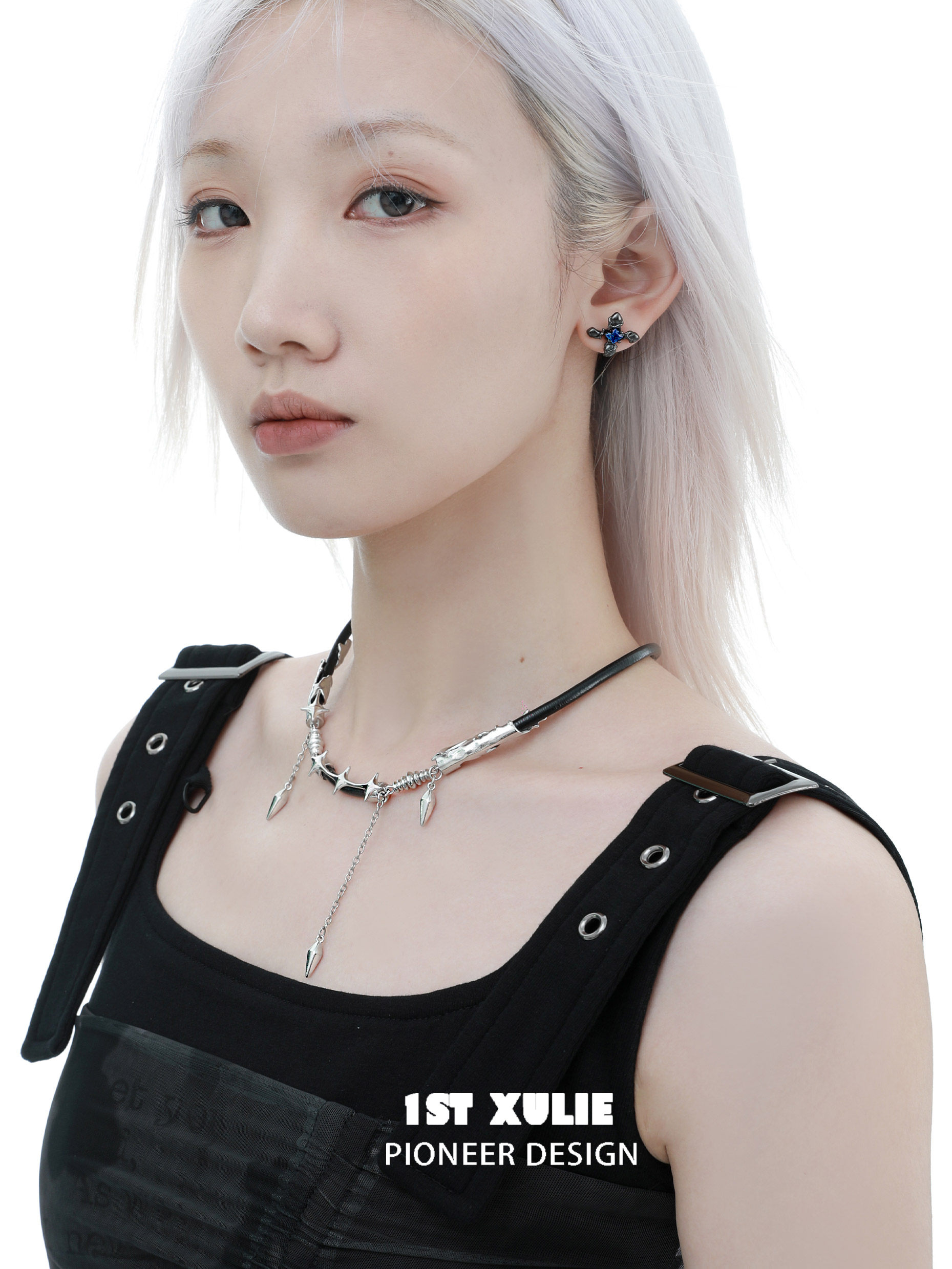 1STXULIE Leather Goth Choker with Metal Chain Tassels - Product image 4