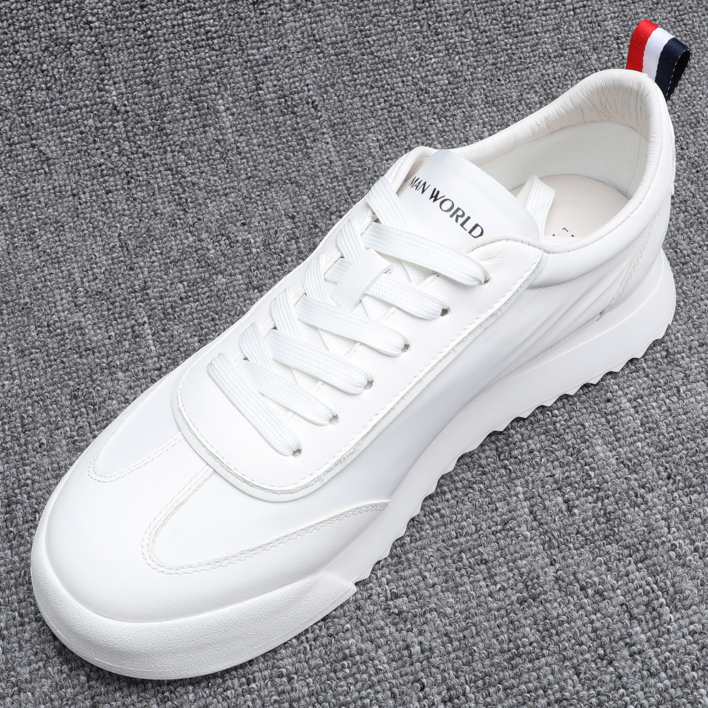 潮牌男鞋新款韩版真皮拼接透气帆布休闲鞋日常百搭系带厚底板鞋男,流行男鞋,休闲板鞋,淘宝优惠券,粉丝福利购,淘宝优惠卷