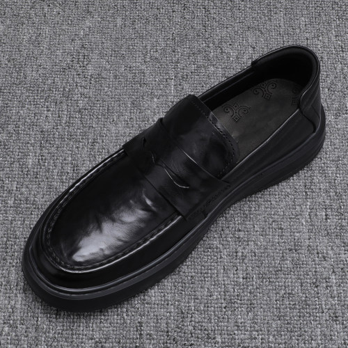 头层牛皮男一脚蹬乐福鞋厚底舒适