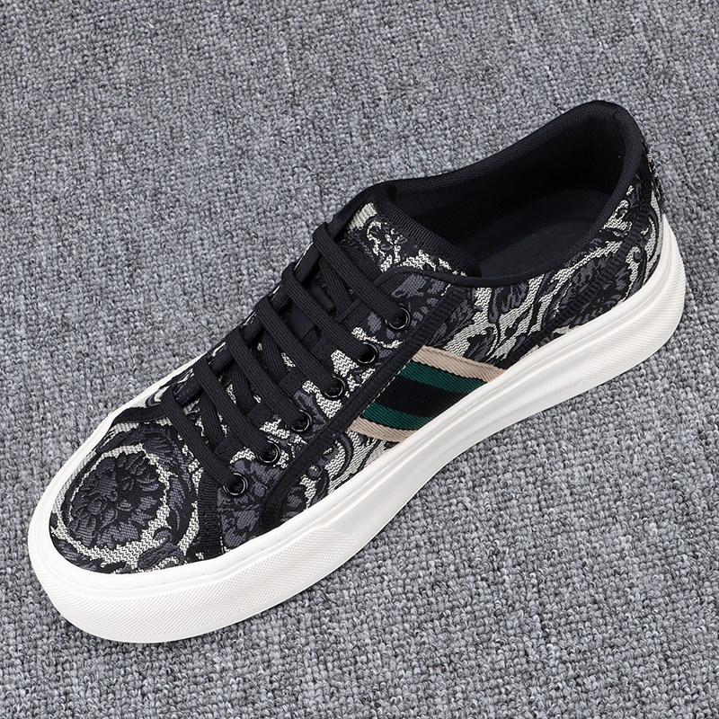 欧洲站男鞋春季新款潮流针织布面透气帆布鞋韩板印花潮男休闲板鞋