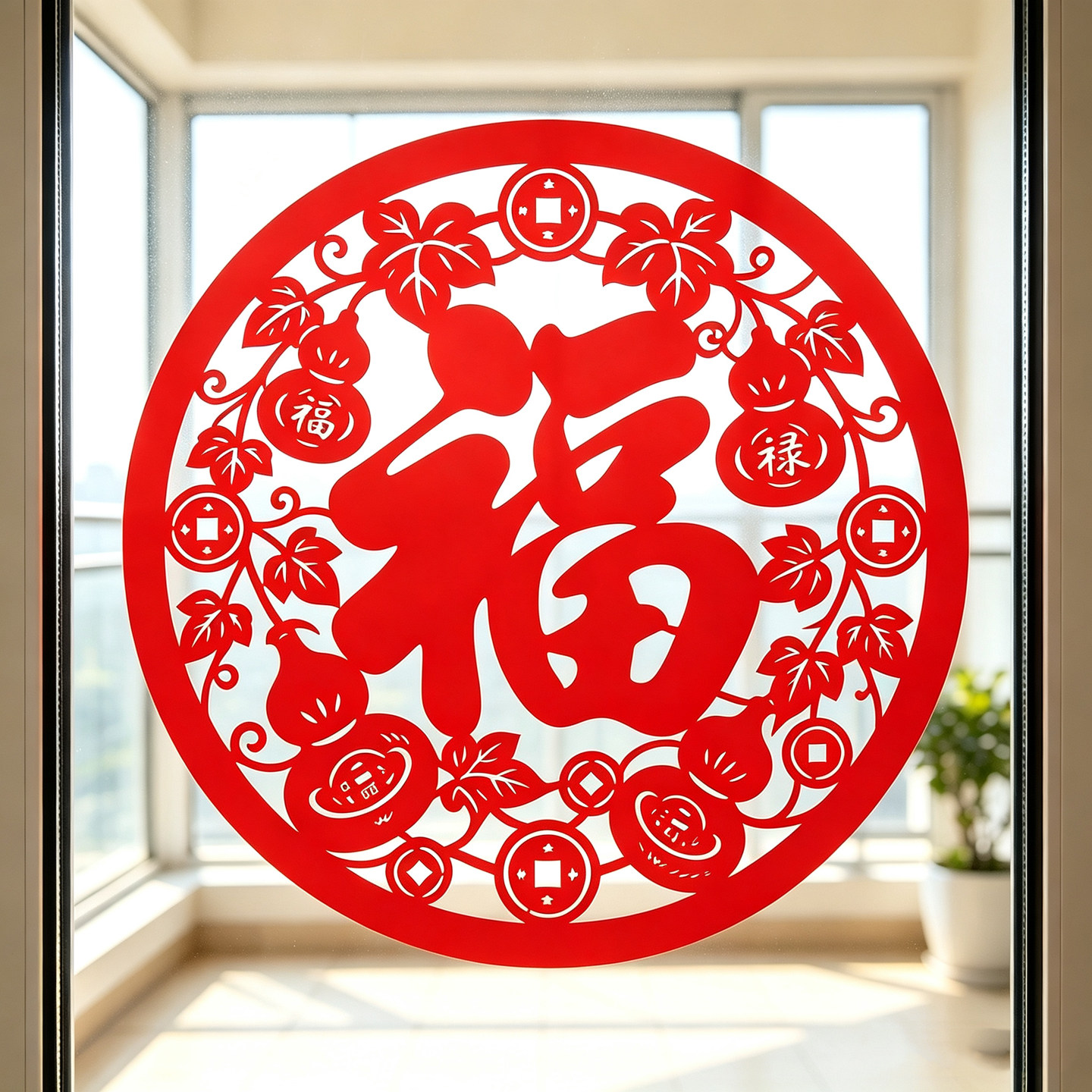 福字窗花葫芦福禄静电贴纸乔迁新家厨房玻璃门贴2027过年新年水贴