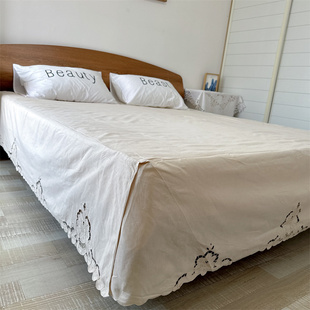 特价款！外贸出口老棉布纯全棉工艺刺绣镂空本色床裙床单135x190