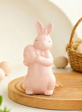 复活节兔子跨境热卖陶瓷领结抱蛋兔子可爱家居桌面装饰工艺品摆件