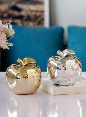 现代简约欧式北欧风家居饰品创意圣诞节礼物金色银色苹果陶瓷摆件