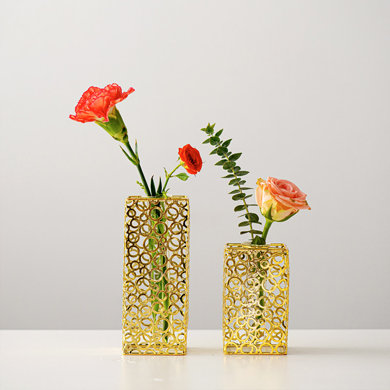 铁艺金属镂空金色花瓶插花花器办公室餐桌桌面水培试管装饰摆件客,家居饰品,花瓶,淘宝优惠券,粉丝福利购,淘宝优惠卷