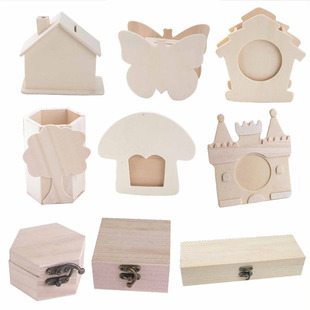 手工制作diy白胚木质笔筒首饰盒相框储钱罐龙舟雪花泥彩泥太空泥