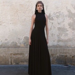 PREEKEND 微高领立裁垂褶针织连衣裙 2025SS黑色低腰无袖