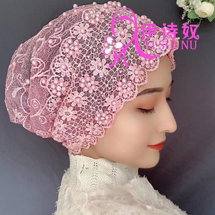 头巾帽子纱巾新款回民包头帽套头盖头遮发月子帽女雅思米尼光头帽