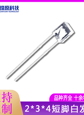 F2*3*4小方形短脚无边透明 白发红灯 红色 红光LED发光二级管灯珠