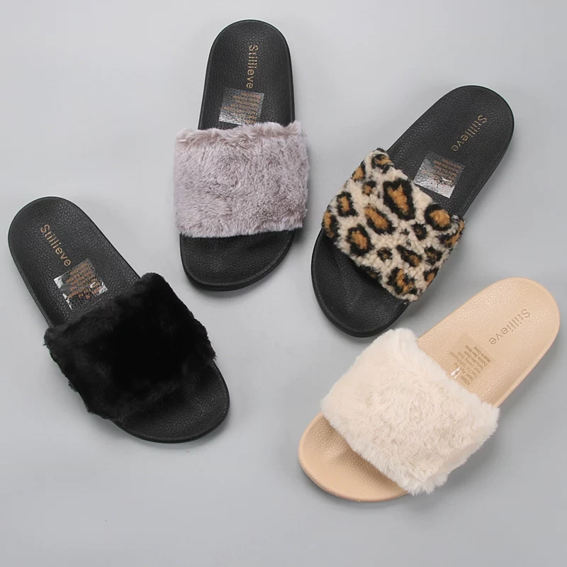 Foreign trade large size shoes, furry slippers for women, fashionable new style comfortable style home and indoor soft-soled flip-flops for women.