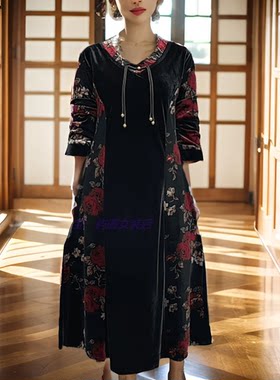 妈妈装春秋休闲连衣裙2026中国风新款中老年女装秋季大码中长款裙
