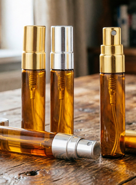 茶色避光玻璃香水分装瓶2ml3ml5ml10ml铝管喷雾瓶便携按压小样瓶