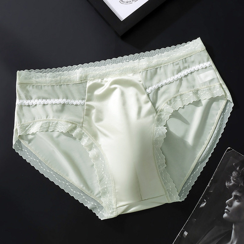 男士蕾丝三角内裤伪娘性感冰丝滑