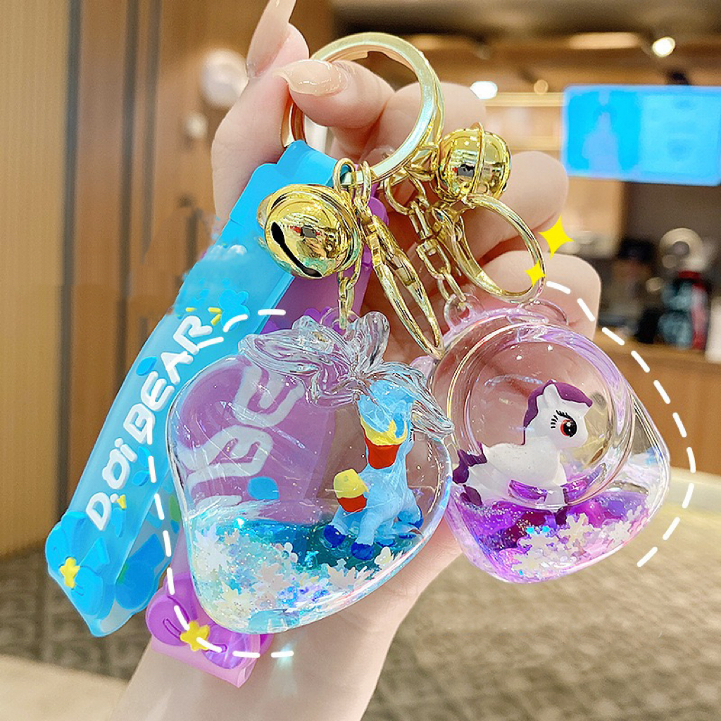 卡通创意小马漂浮瓶钥匙扣情侣可爱包包挂件玩具小车挂件女小礼品