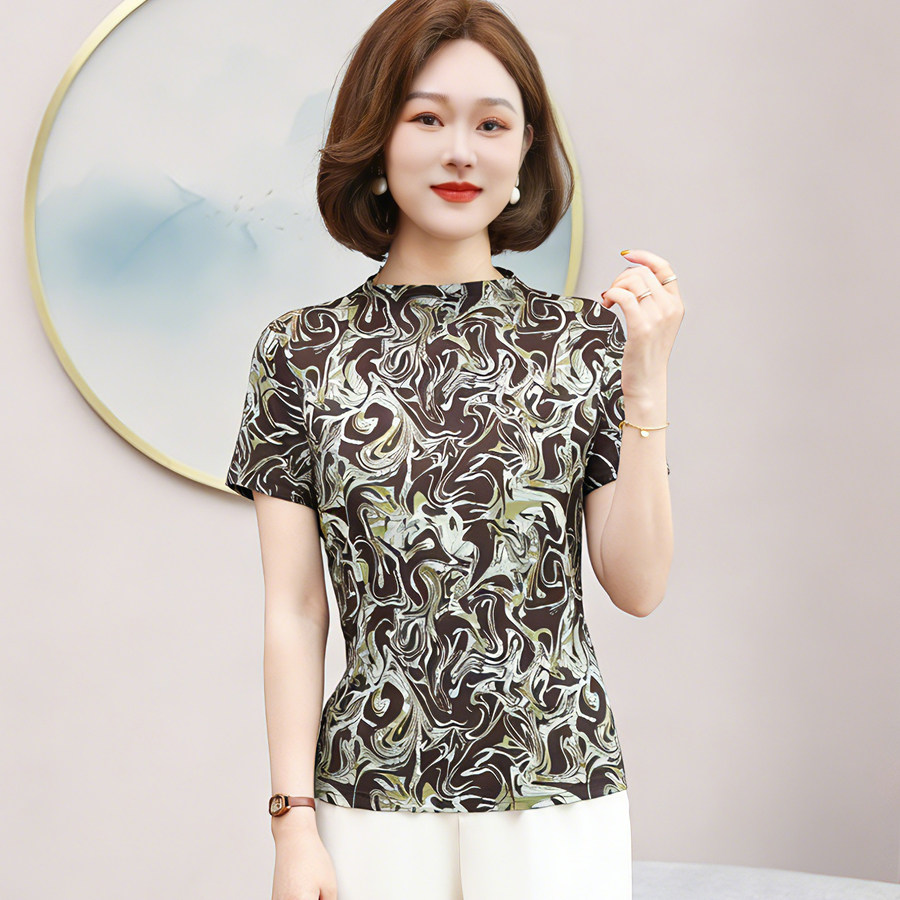 高端100%桑蚕丝针织女短袖T恤