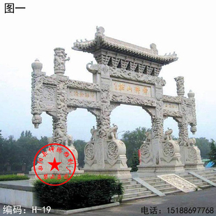 石雕古建牌楼 彩绘牌坊 水泥构件门楼 青石彩绘单门三门五门牌坊