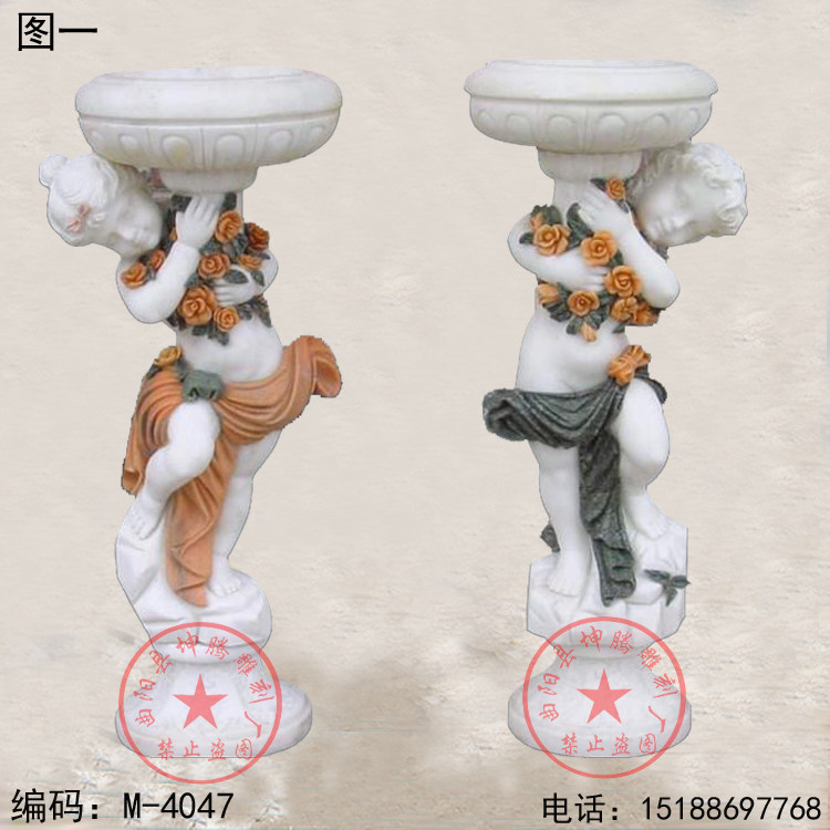 石雕花盆人物花钵黄锈石花岗岩大理石汉白玉石雕花盆园林欧式花钵