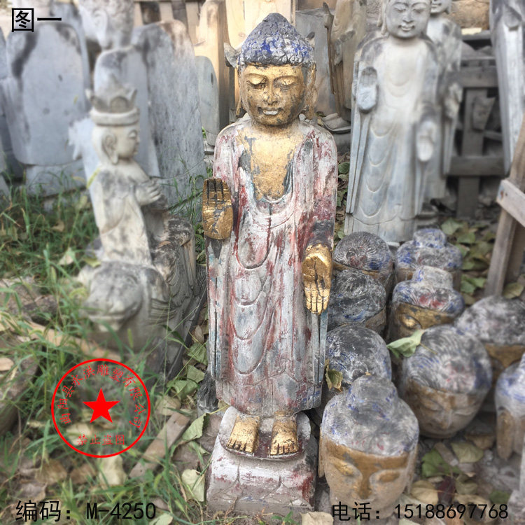 石雕佛像复古仿古释迦摩尼站像彩绘人物艺术品寺院道观装饰摆件