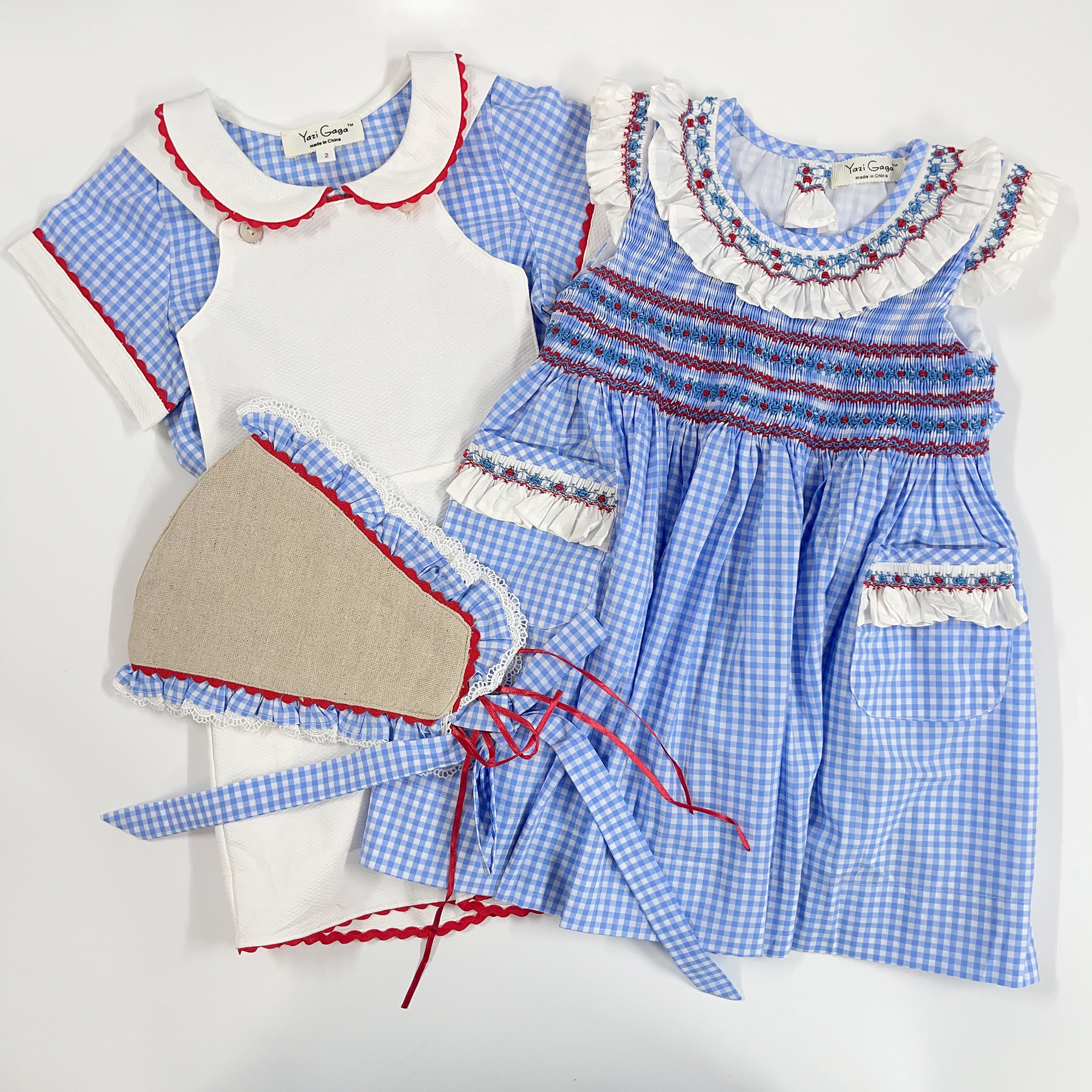 2025夏季女童无袖连衣裙蓝色打揽重手工刺绣公主裙姐弟装精梳棉