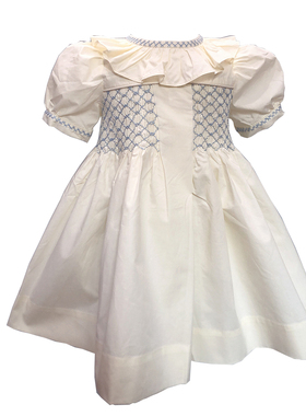 2023夏季高端定制女童手工打揽米白连衣裙西班牙宫廷风公主裙礼服