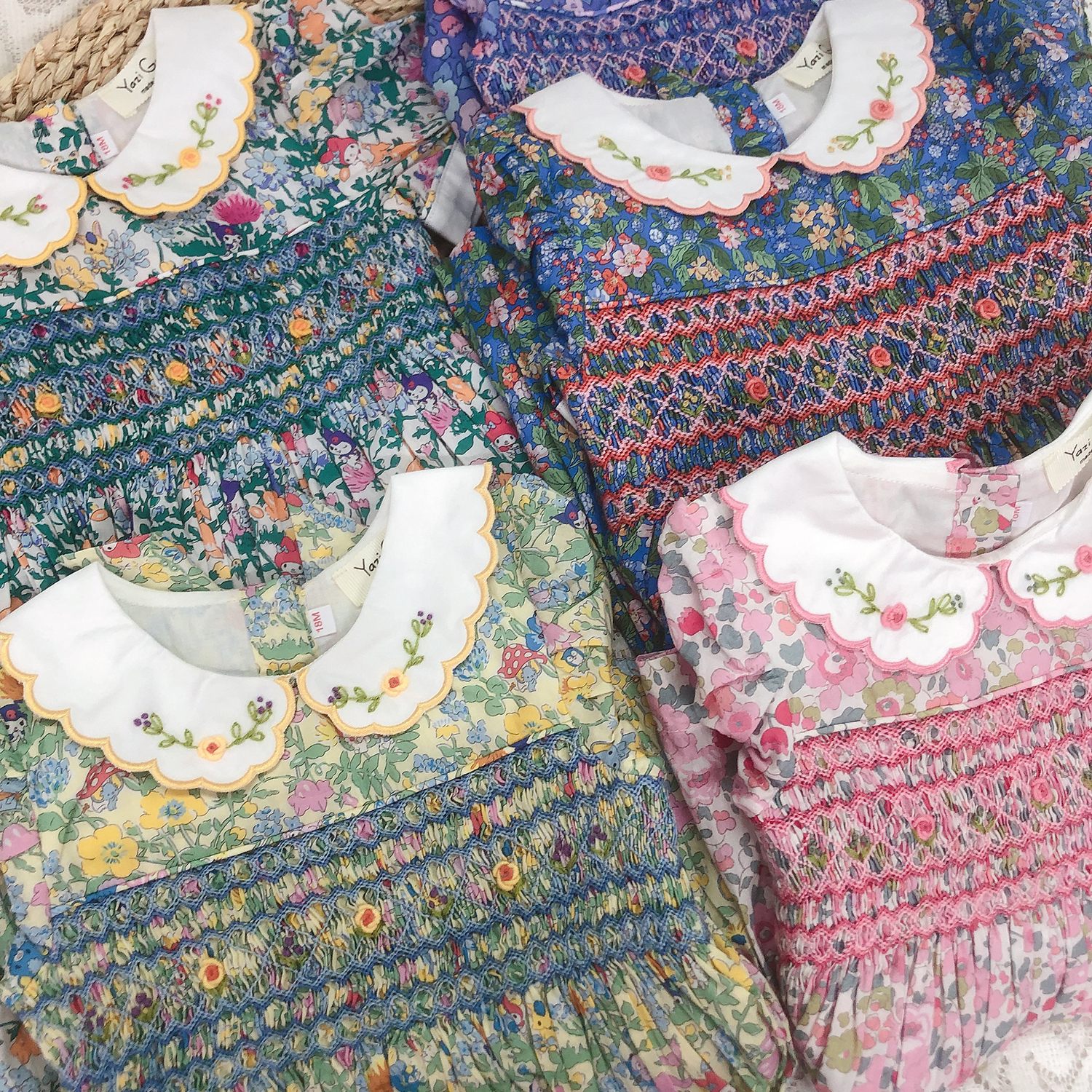 女童打揽农夫裙80支纯棉柔软透气手工刺绣复古连衣裙泡泡袖公主裙