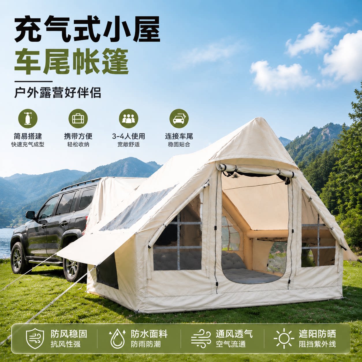 自驾游专属户外露营车尾充气帐篷高性价比省钱轻奢户外露营防雨帐