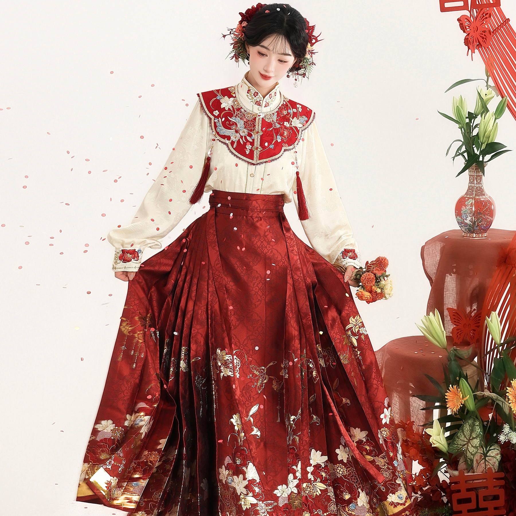 明制汉服女新款订婚马面裙新中式