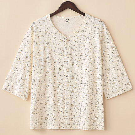 中老年睡衣女妈妈纯棉薄款大码老太太七分袖开衫家居服奶奶装夏