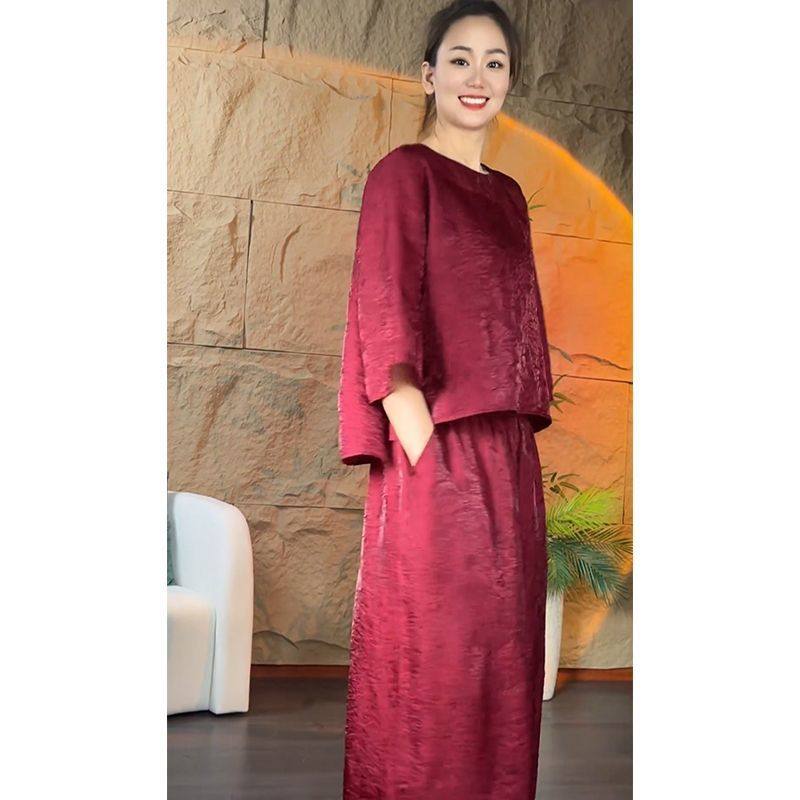 高级感圆领纯色两件套女2025秋冬新款显瘦阔腿裤松紧腰通勤套装,女装/女士精品,大码套装,淘宝优惠券,粉丝福利购,淘宝优惠卷