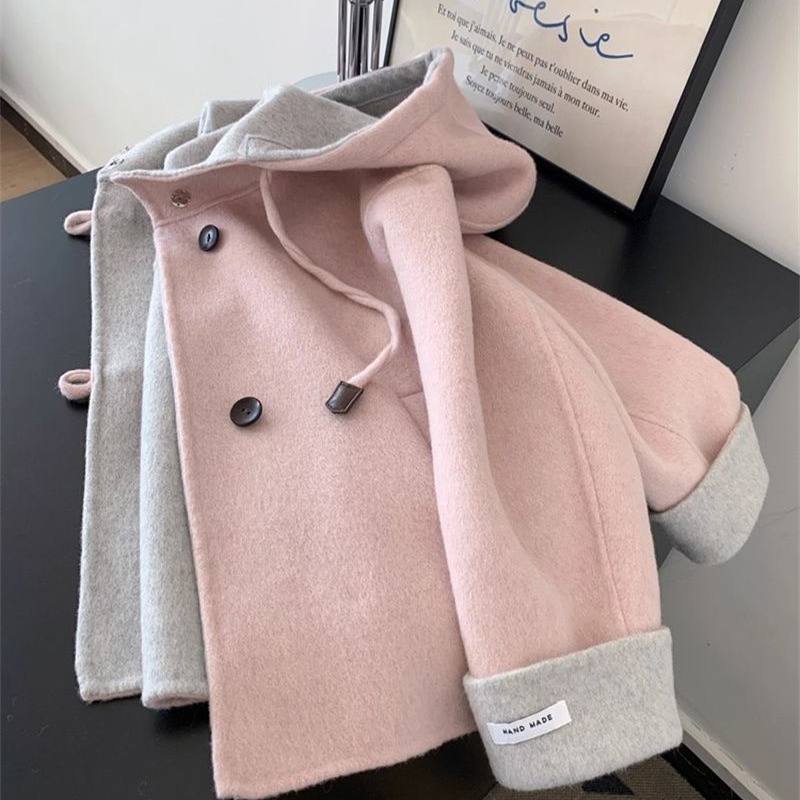 小众外穿连帽双面毛呢外套秋冬款