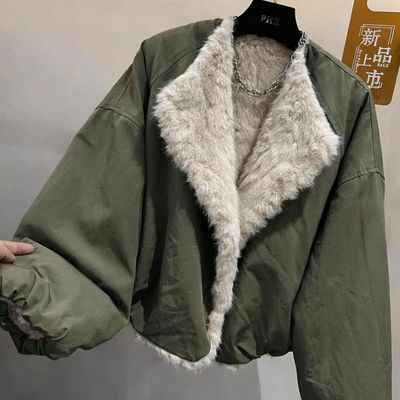 洋气大翻领毛茸茸长袖外套女冬季
