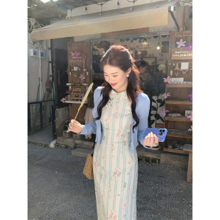 火火火【砚池荷风】新中式改良旗袍女翻领盘扣碎花夏季短袖洋装