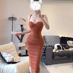 气质御姐性感网纱拼接鱼骨设计包臀裙修身 内搭吊带女收腰连衣裙